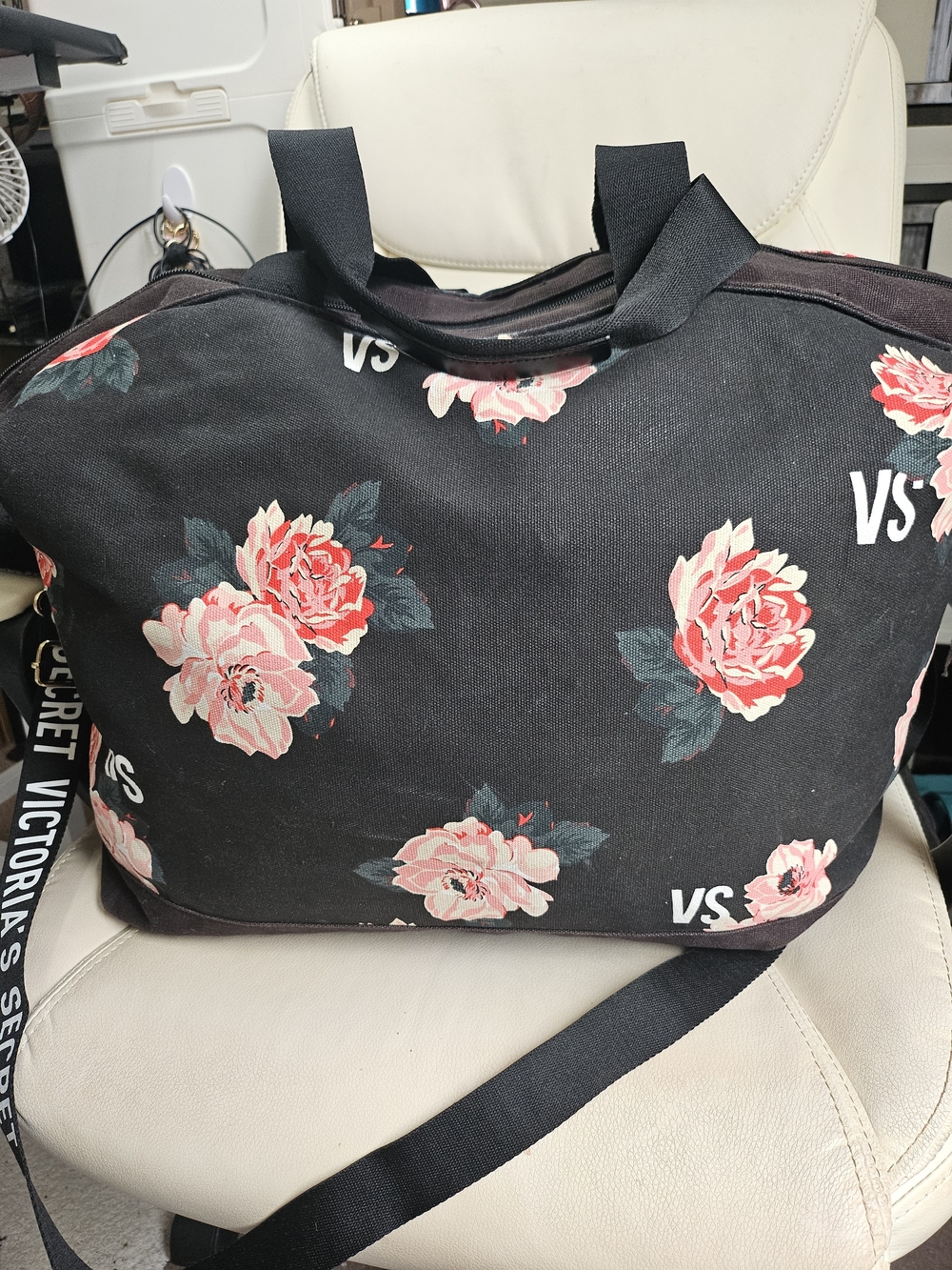Victoria's Secret Black Floral Weekend Tote Bag